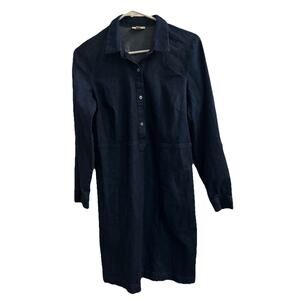 J Jill Denim Shirt Dress Sz Sm Roll Tab Long Sleeve Button Minimalist Modest